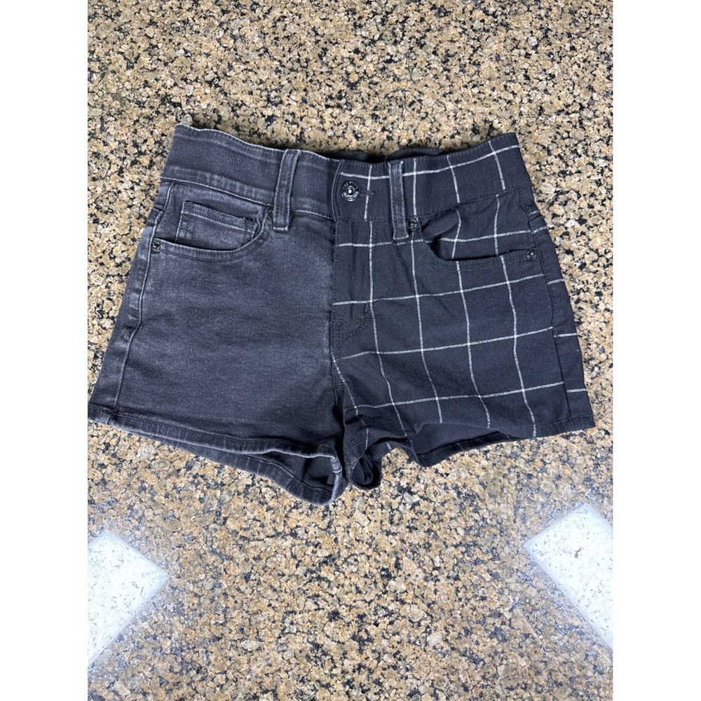 Hot Topic Black Grid Split Leg Denim Shorts Size 3 Windowpane Check Alt Goth
